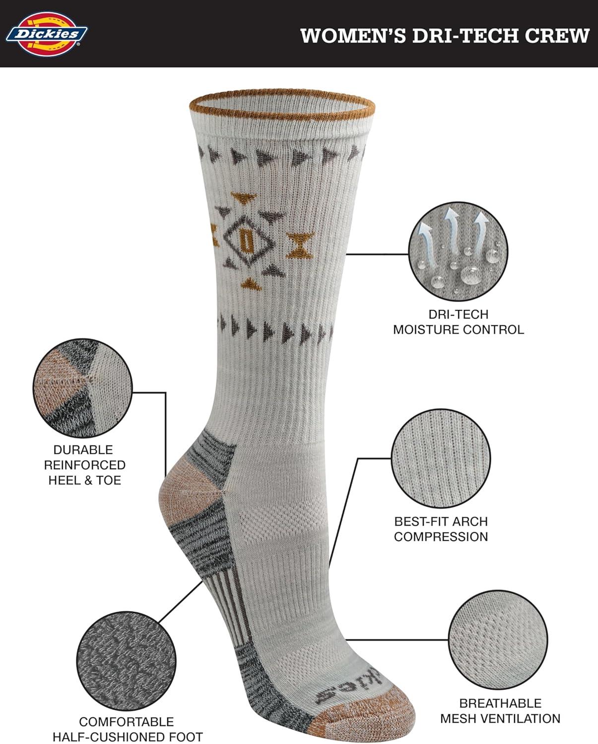 image:imageDickies Womens DriTech Fashion Moisture Control Crew Socks 6 12 PairsGrey Tribal 6 Pairs
