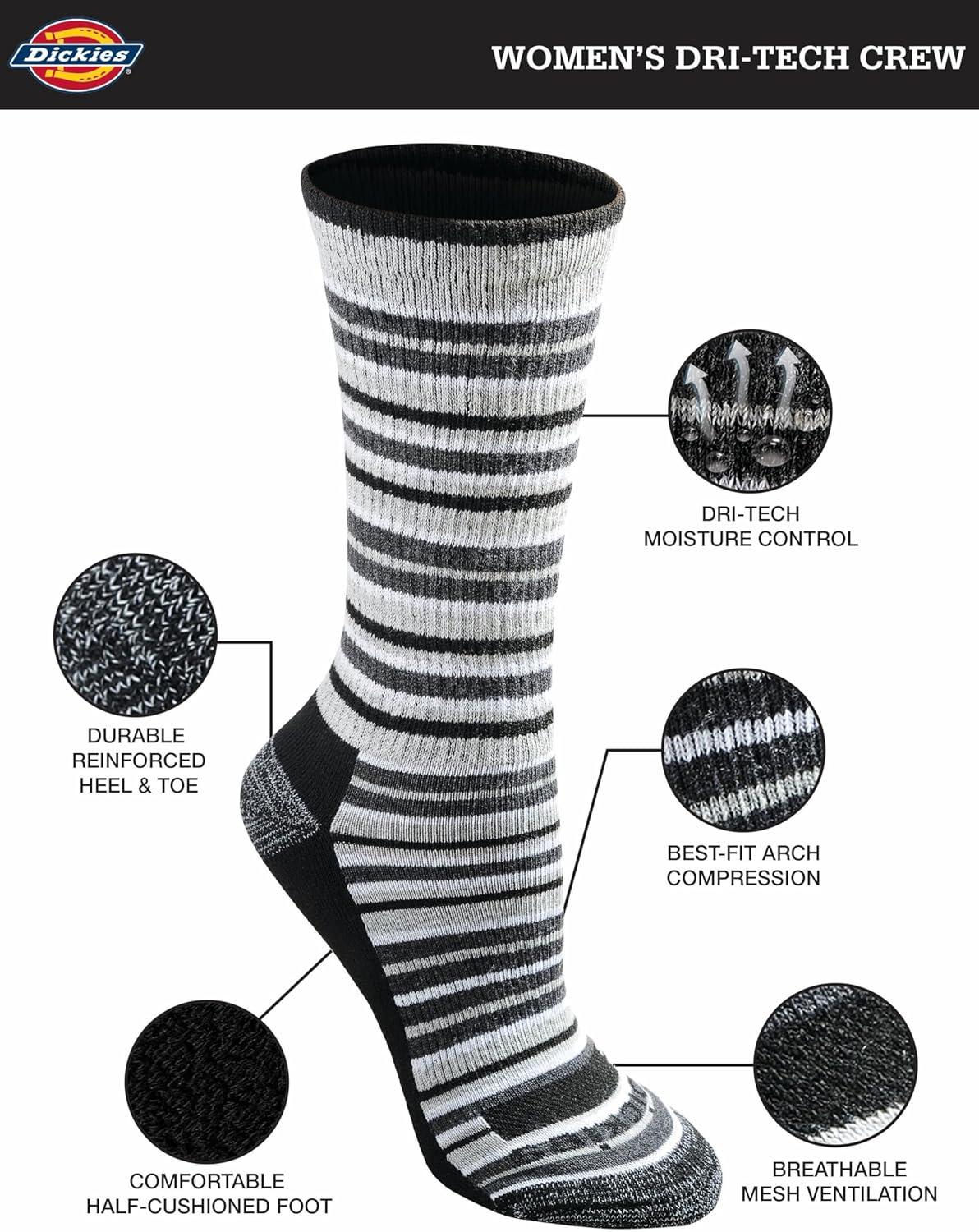 image:imageDickies Womens DriTech Fashion Moisture Control Crew Socks 6 12 PairsStripe 6 Pairs