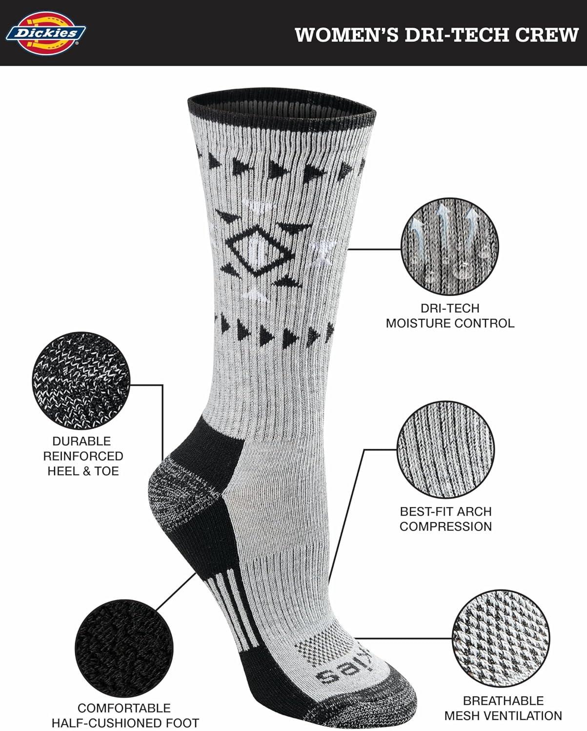 image:imageDickies Womens DriTech Fashion Moisture Control Crew Socks 6 12 PairsTribal 6 Pairs