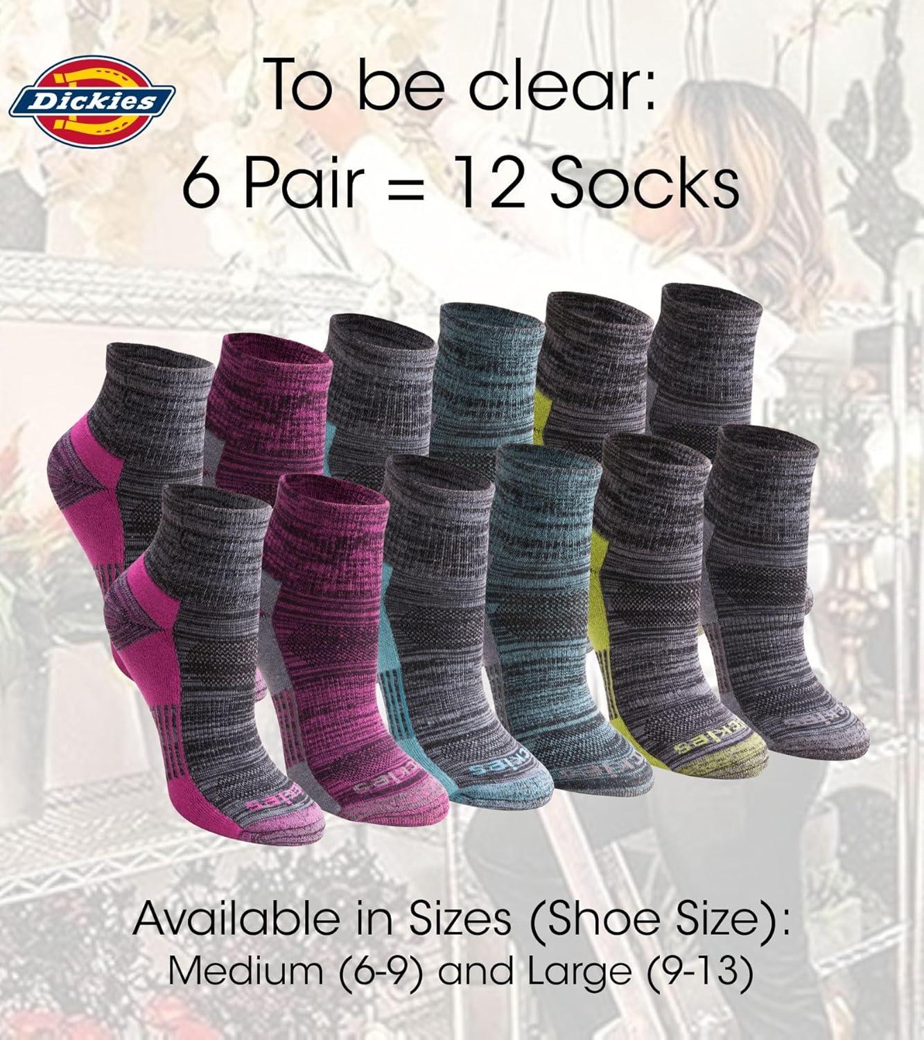image:imageDickies Womens Dritech Moisture Wicking Quarter Socks 6 amp 12 PairsBlack Fashion Assorted 6 Pairs