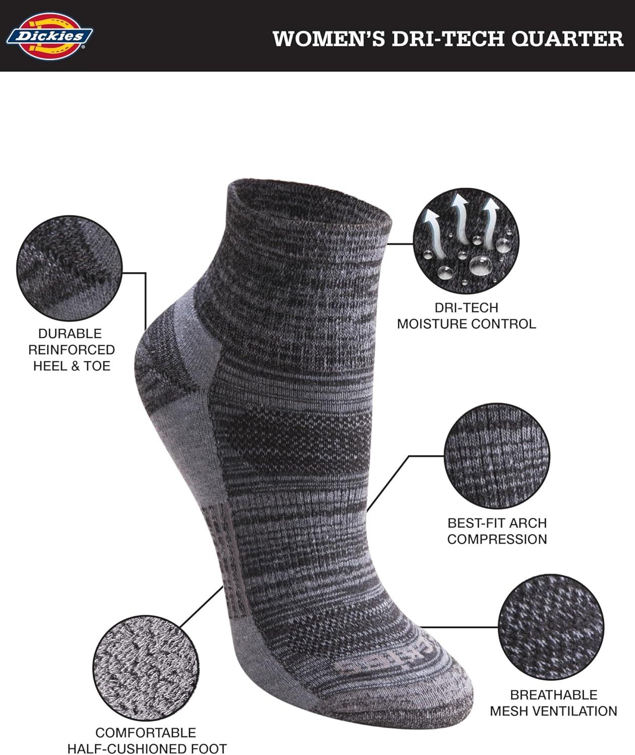 image:imageDickies Womens Dritech Moisture Wicking Quarter Socks 6 amp 12 PairsBlack Fashion Assorted 6 Pairs