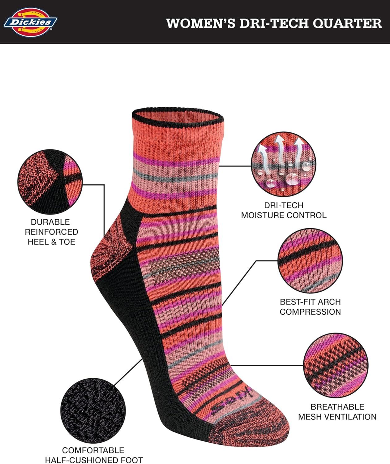 image:imageDickies Womens Dritech Moisture Wicking Quarter Socks 6 amp 12 PairsStripe 6 Pairs
