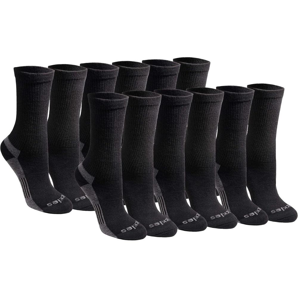 image:imageDickies Womens DriTech Essential Moisture Control Crew Socks Available in SXL 6 12 PairsBlack Solid 12 Pairs