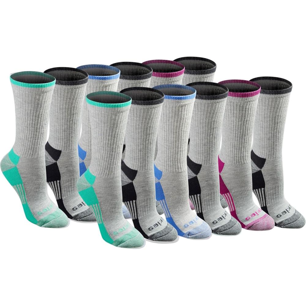 image:imageDickies Womens DriTech Essential Moisture Control Crew Socks Available in SXL 6 12 PairsGrey Assorted 12 Pairs