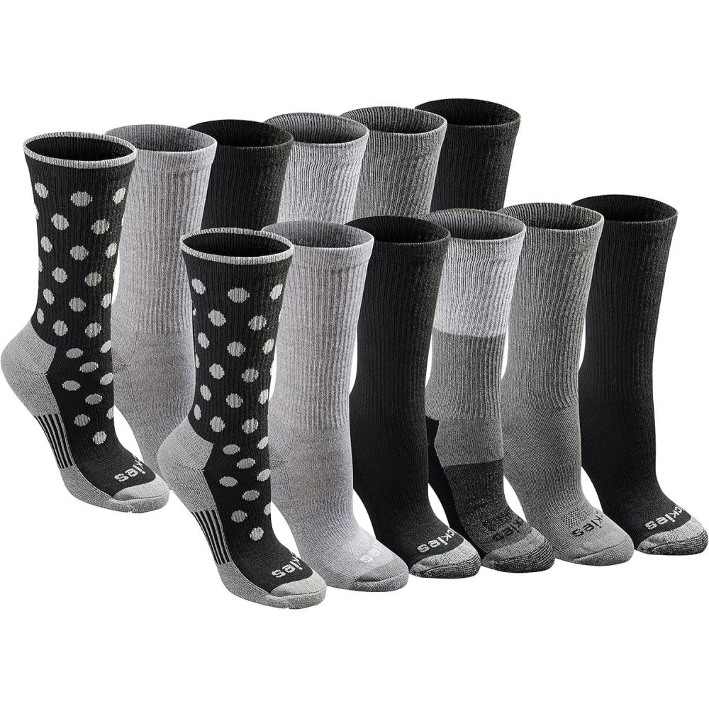 image:imageDickies Womens DriTech Fashion Moisture Control Crew Socks 6 12 PairsBlack Dot Assorted 12 Pairs