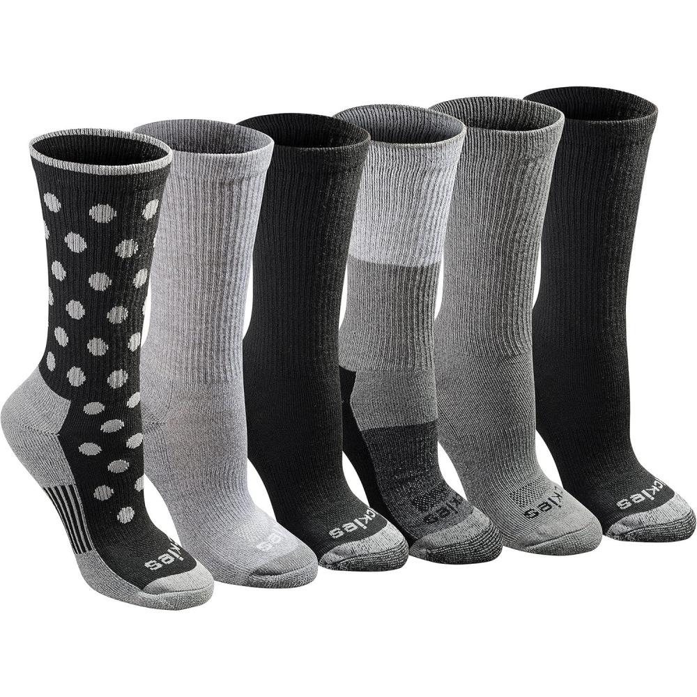 image:imageDickies Womens DriTech Fashion Moisture Control Crew Socks 6 12 PairsBlack Dot Assorted 6 Pairs