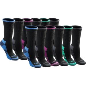 Dickies Women’s Dri-Tech Essential Moisture Control Crew Socks, Available in S-XL (6, 12 Pairs)(Black Assorted (12 Pairs))