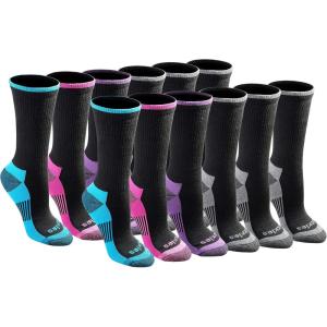 Dickies Women’s Dri-Tech Essential Moisture Control Crew Socks, Available in S-XL (6, 12 Pairs)(Black Bright (12 Pairs))
