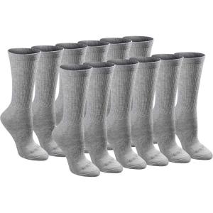 Dickies Women’s Dri-Tech Essential Moisture Control Crew Socks, Available in S-XL (6, 12 Pairs)(Grey Solid (12 Pairs))