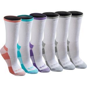 Dickies Women’s Dri-Tech Essential Moisture Control Crew Socks, Available in S-XL (6, 12 Pairs)(White Assorted (6 Pairs))