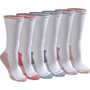 Dickies Women’s Dri-Tech Essential Moisture Control Crew Socks, Available in S-XL (6, 12 Pairs)(White With Bluish (6 Pairs))