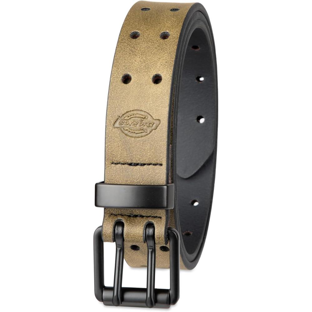 image:imageDickies Mens Double Prong Leather Work Belt  Fully Adjustable Regular amp Big and Tall SizesOlive Perforated