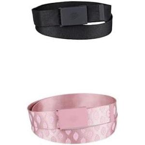 Dickies Women’s Fully Adjustable Tonal Compression Plaque Buckle Fabric Belt(Black & Pink Logo Set)