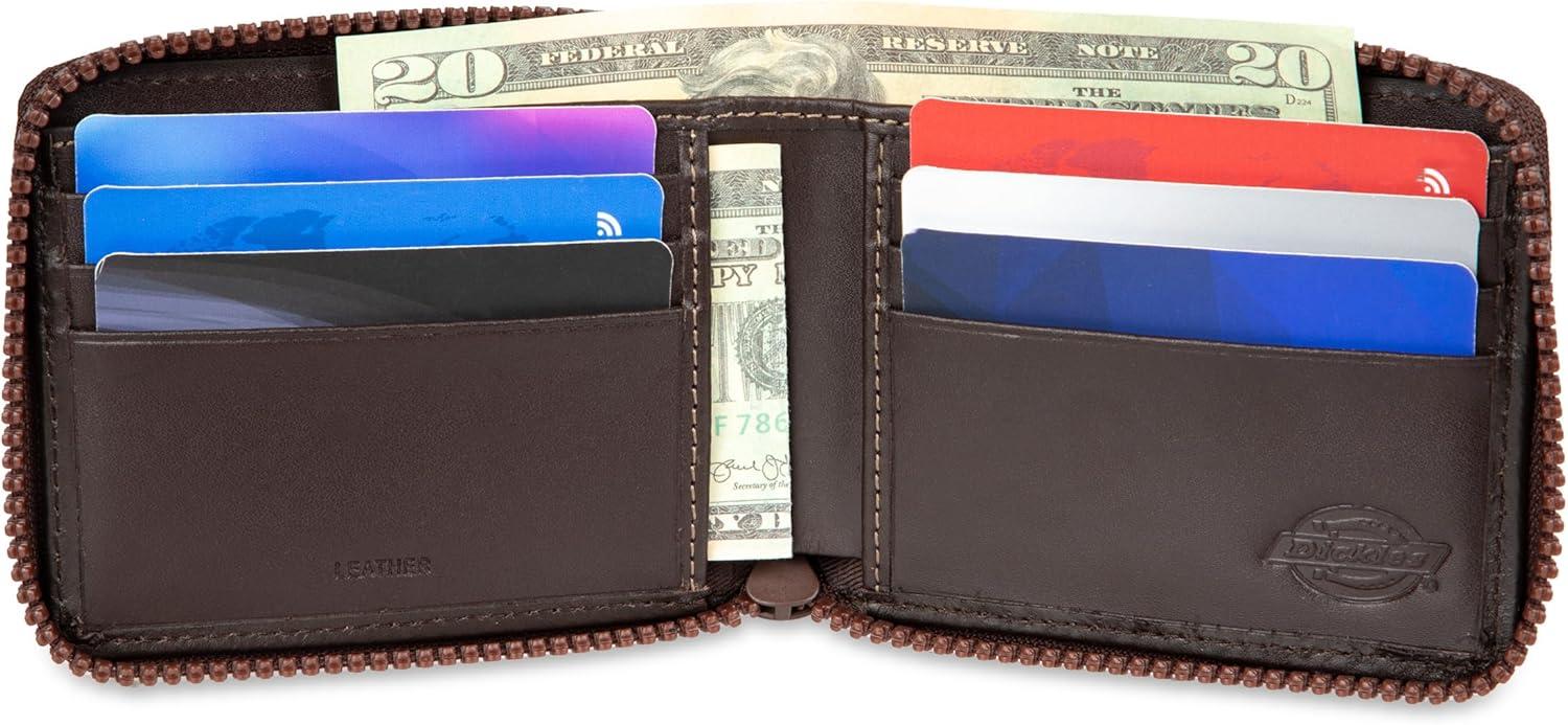 image:imageDickies Mens RFID Everyday Leather Bifold Chain Wallet BlackBrown Zip Around