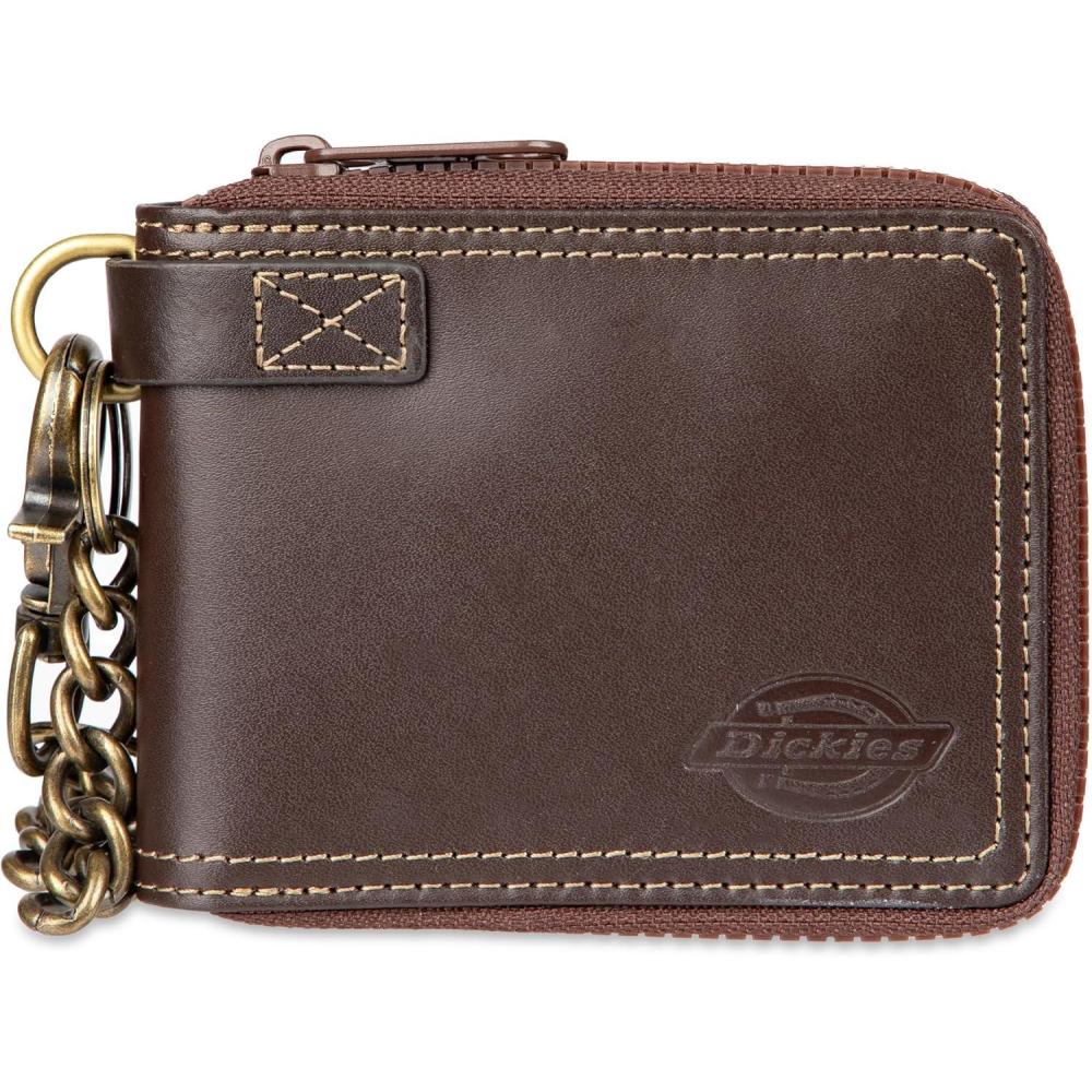image:imageDickies Mens RFID Everyday Leather Bifold Chain Wallet BlackBrown  Zip Around