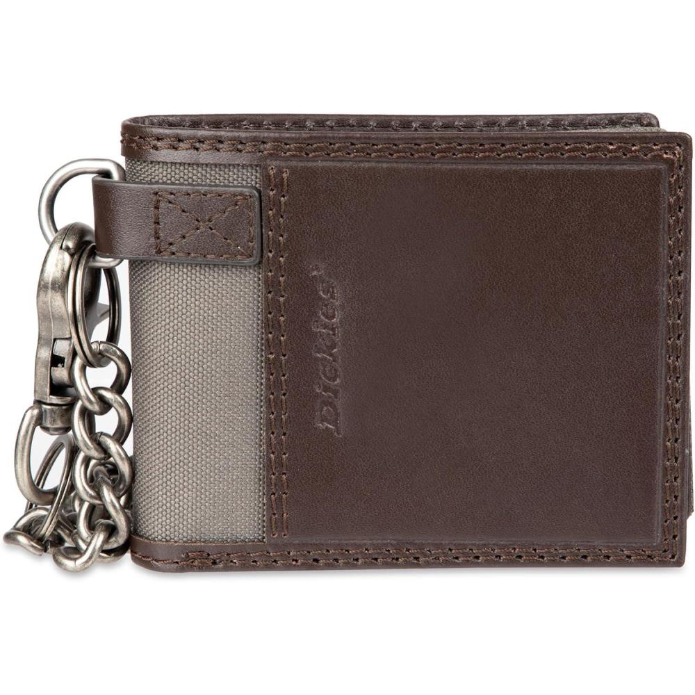 image:imageDickies Mens RFID Everyday Leather Bifold Chain Wallet BlackBrown Slimfold