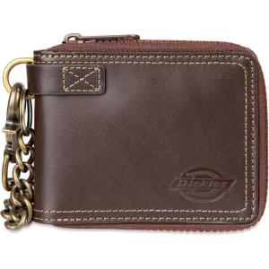 Dickies Men’s RFID Everyday Leather Bifold Chain Wallet Black(Brown – Zip Around)