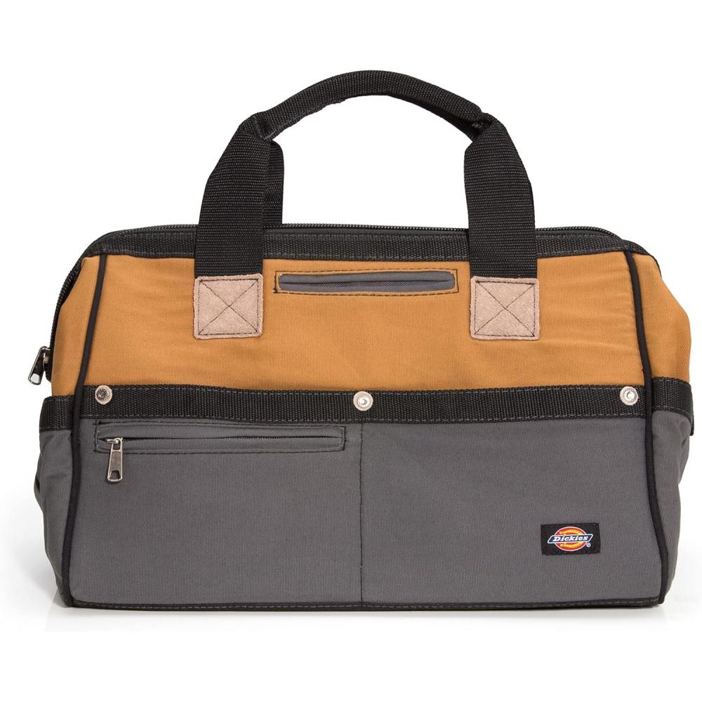 image:imageDickies 16Inch Durable Canvas Work Bag for Painters Carpenters and Builders HeavyDuty Zipper Reinforced Handles Exterior Pockets WhiteTan