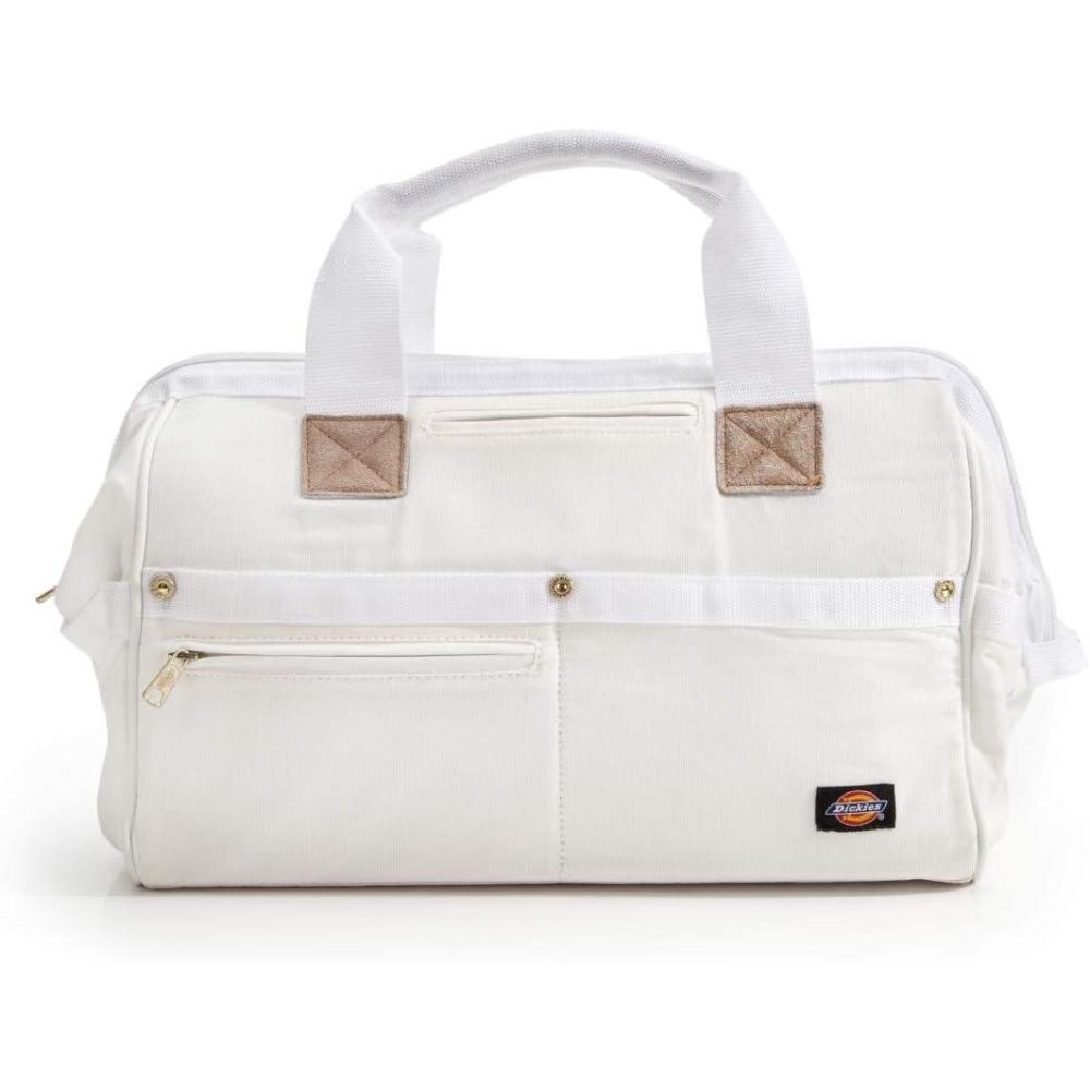 image:imageDickies 16Inch Durable Canvas Work Bag for Painters Carpenters and Builders HeavyDuty Zipper Reinforced Handles Exterior Pockets WhiteWhite