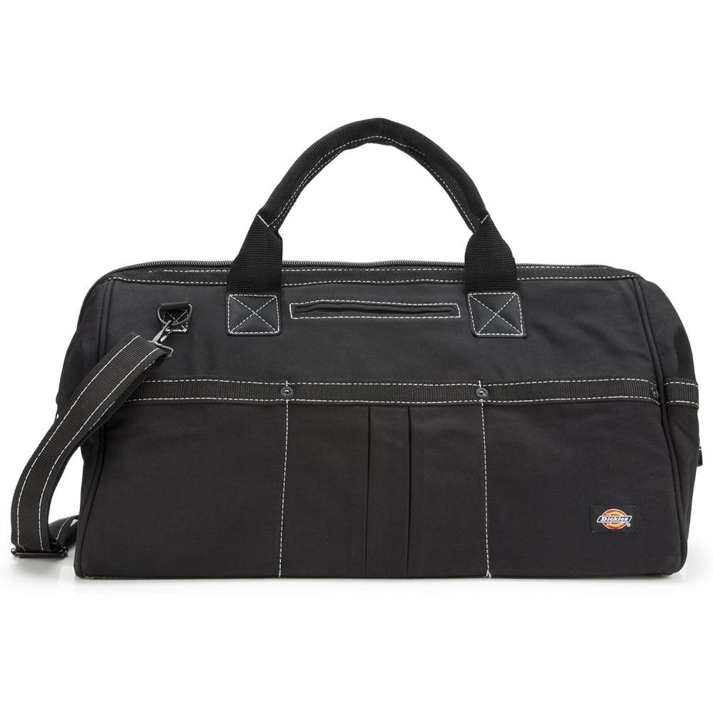 image:imageDickies 20Inch Durable Canvas Work Bag for Painters Carpenters and Builders HeavyDuty Zipper Reinforced Handles Exterior Pockets Shoulder Strap TanGreyBlack