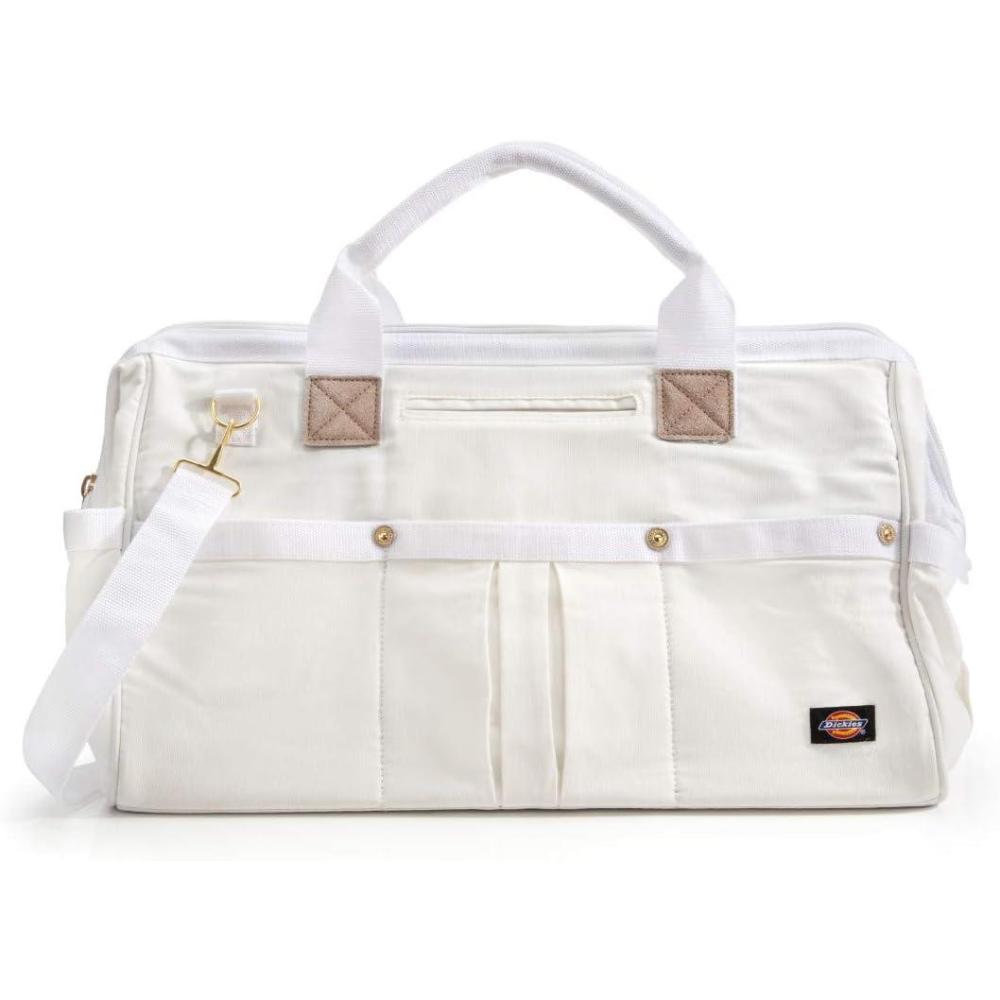 image:imageDickies 20Inch Durable Canvas Work Bag for Painters Carpenters and Builders HeavyDuty Zipper Reinforced Handles Exterior Pockets Shoulder Strap TanGreyWhite
