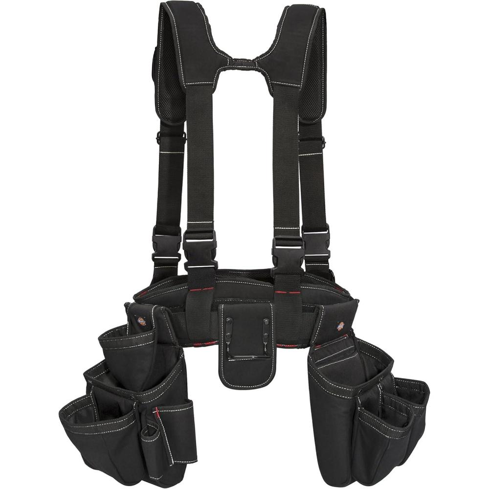 image:imageDickies 4Piece Carpenters Rig Padded Tool Belt Suspenders Cooling Mesh Leather Tool Belt Steel Buckle GreyTan 38 lbBlack