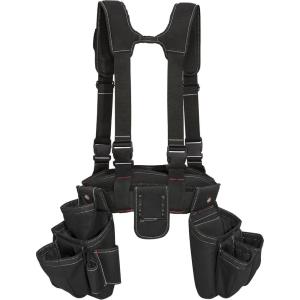 Dickies 4-Piece Carpenter’s Rig, Padded Tool Belt Suspenders, Cooling Mesh, Leather Tool Belt, Steel Buckle, Grey/Tan, 3.8 lb.(Black)