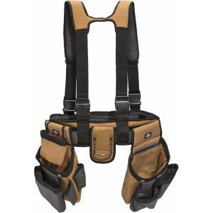 Dickies 4-Piece Carpenter’s Rig, Padded Tool Belt Suspenders, Cooling Mesh, Leather Tool Belt, Steel Buckle, Grey/Tan, 3.8 lb.(Grey/Tan)