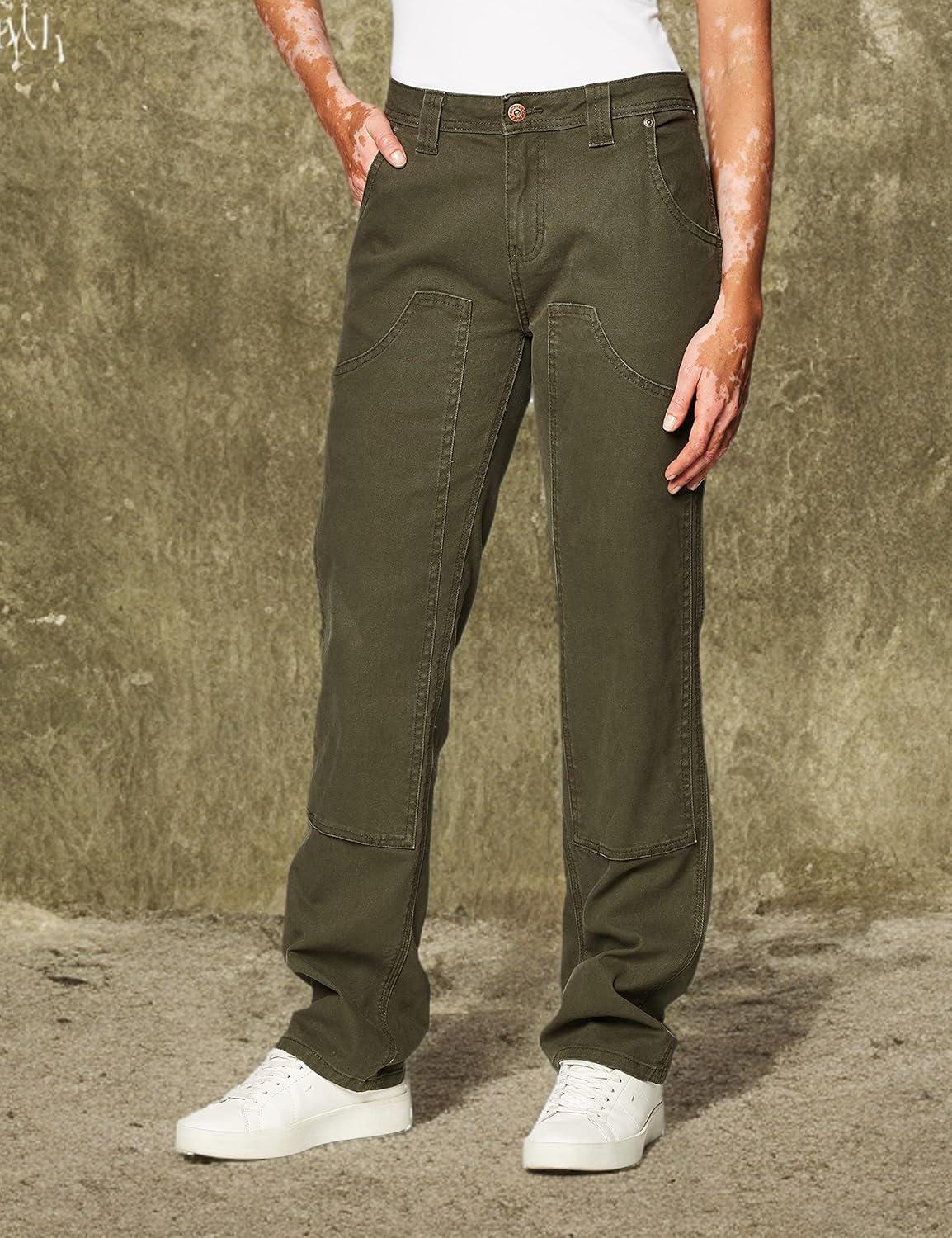 image:imageDickies Womens Relaxed Straight Stretch DoubleFront Carpenter PantRinsed Moss Green