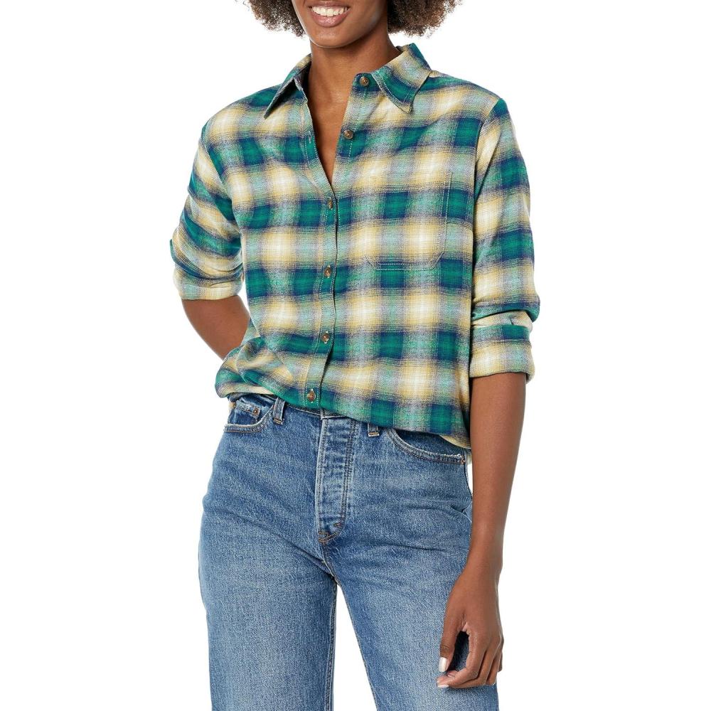 image:imageDickies Womens Long Sleeve Plaid Flannel ShirtOmbre Khaki Green Plaid