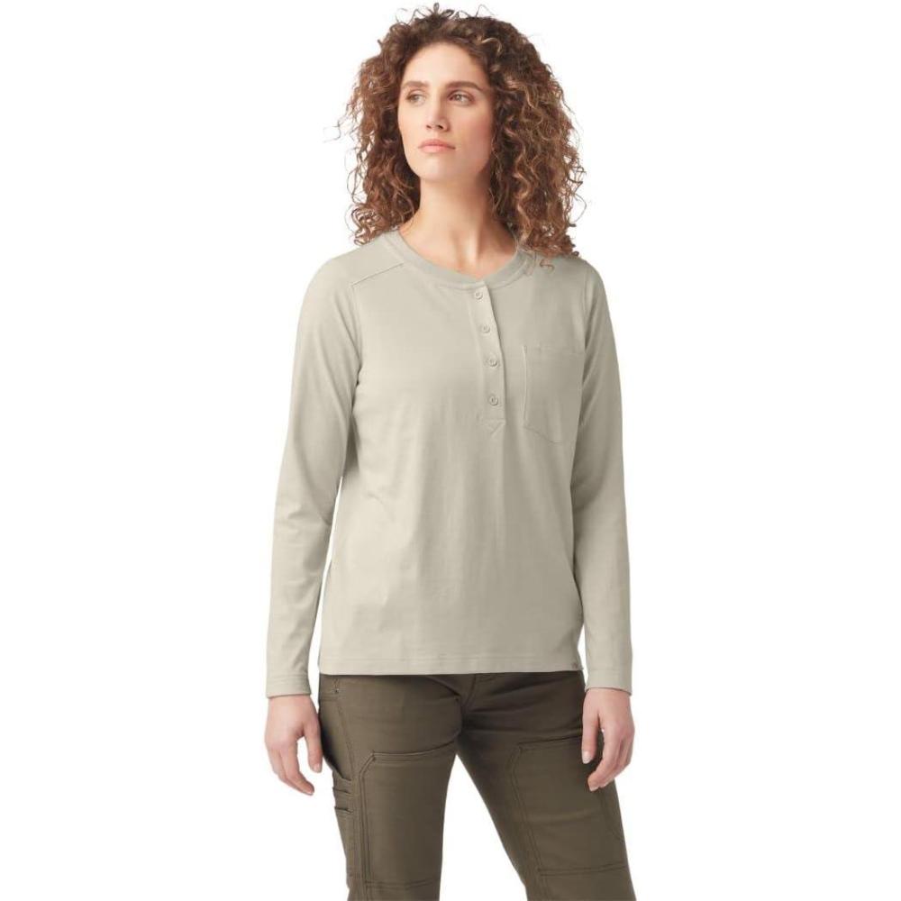 image:imageDickies Womens LongSleeve 3Button Henley ShirtOatmeal