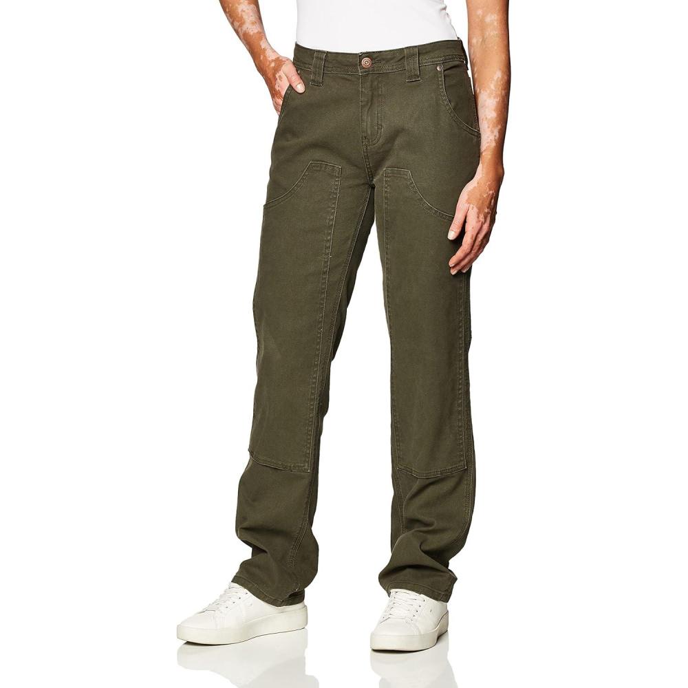 image:imageDickies Womens Relaxed Straight Stretch DoubleFront Carpenter PantRinsed Moss Green