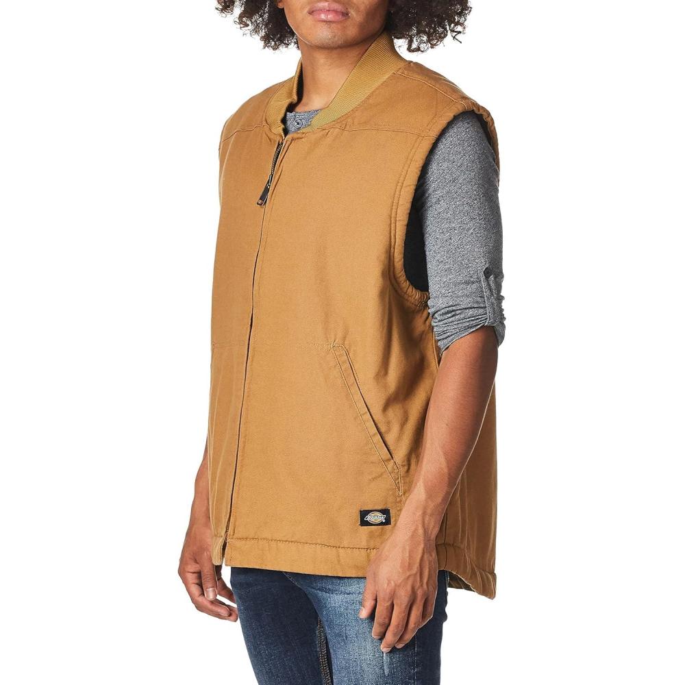 image:imageDickies mens Relaxed Fit Sherpa Lined Duck VestRinsed Brown Duck V1