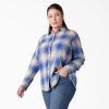 Dickies Womens Long Sleeve Plaid Flannel Shirt(Ink Navy/Clear Blue Ombre)