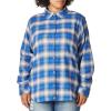 Dickies Womens Long Sleeve Plaid Flannel Shirt(Ombre Blue Grey Plaid)