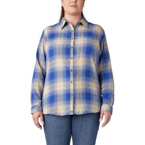 Dickies Womens Long Sleeve Plaid Flannel Shirt(Ink Navy/Clear Blue Ombre)