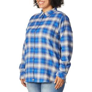 Dickies Womens Long Sleeve Plaid Flannel Shirt(Ombre Blue Grey Plaid)