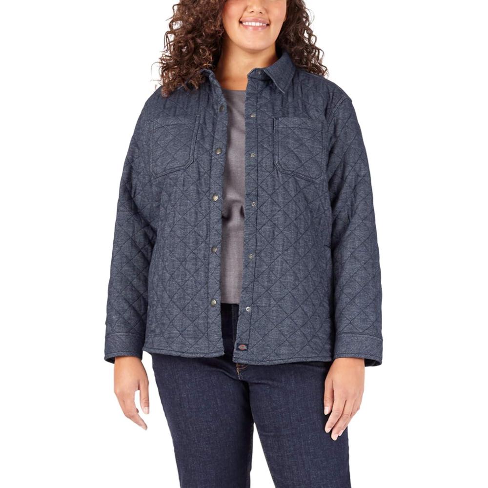 image:imageDickies Womens Plus Size Quilted Flannel Shirt JacketBlue Two Tone Herringbone