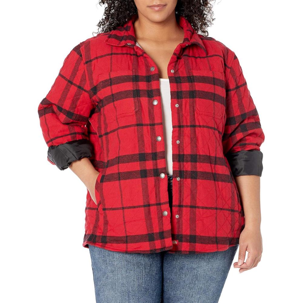 image:imageDickies Womens Plus Size Quilted Flannel Shirt JacketEnglish Red Black Plaid