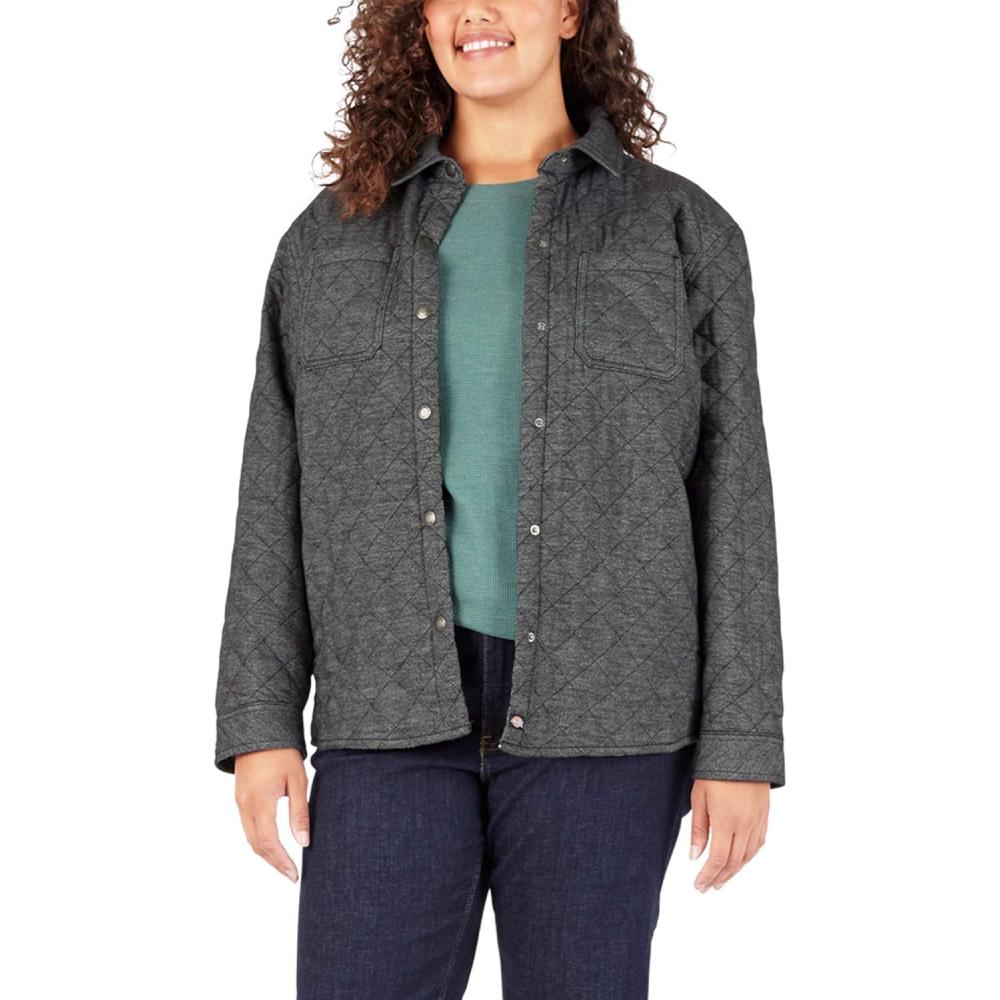 image:imageDickies Womens Plus Size Quilted Flannel Shirt JacketGray Two Tone Herringbone