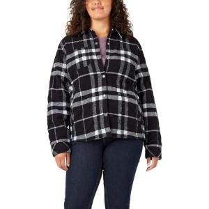 Dickies Women’s Plus Size Quilted Flannel Shirt Jacket(Black White Plaid)