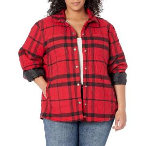 Dickies Women’s Plus Size Quilted Flannel Shirt Jacket(English Red Black Plaid)