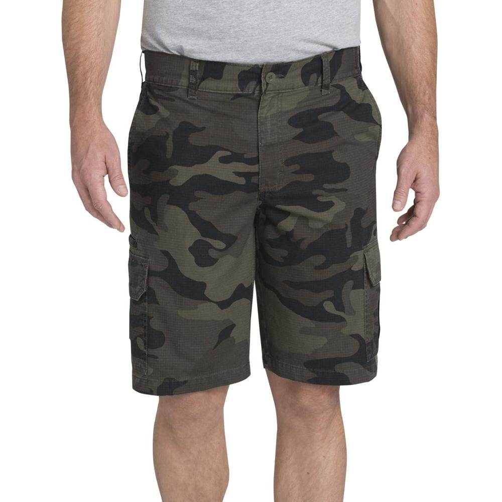 image:imageDickies Mens 11 Inch Relaxed Fit Lightweight Ripstop Cargo ShortStonewashed MossBlackGreen Camo V1