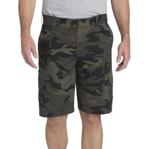 Dickies Men’s 11 Inch Relaxed Fit Lightweight Ripstop Cargo Short(Stonewashed Moss/Black/Green Camo V1)