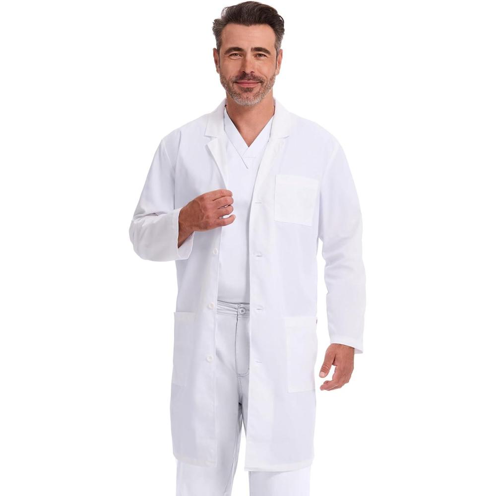 image:imageDickies Lab Coat for Men and Women 40 Button Front Closure Unisex Lab Coat with 3 Pockets  83403White
