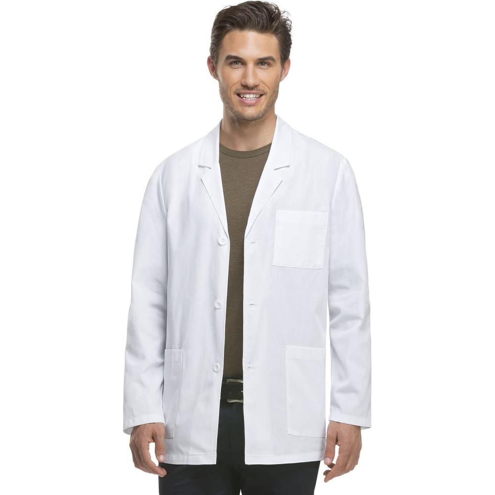image:imageDickies Mens Coat Lab Coat with 4 Pockets Notched Lapel with Three Button Closure 81404White