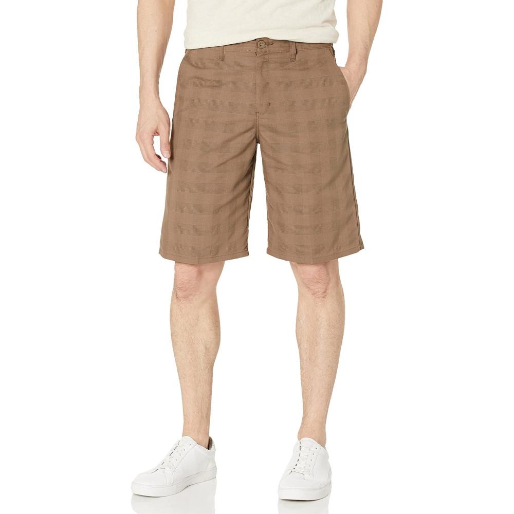 image:imageDickies Mens Flex Regular Fit Plaid Flat Front 11in ShortsMushroom