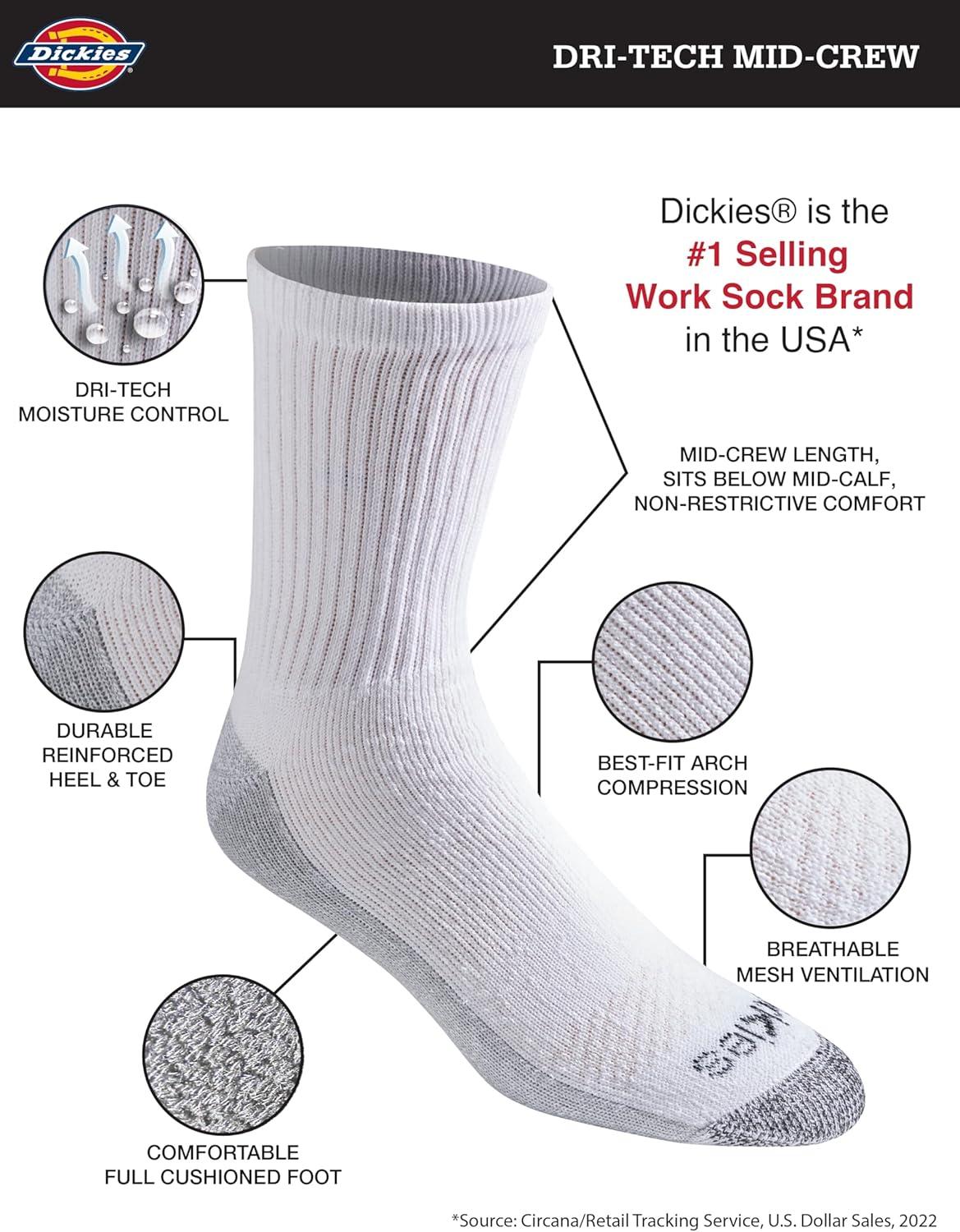 image:imageDickies Mens DriTech MidCrew Comfort Length Moisture Control Socks 6 12 PairsComfort Length White 12 Pairs